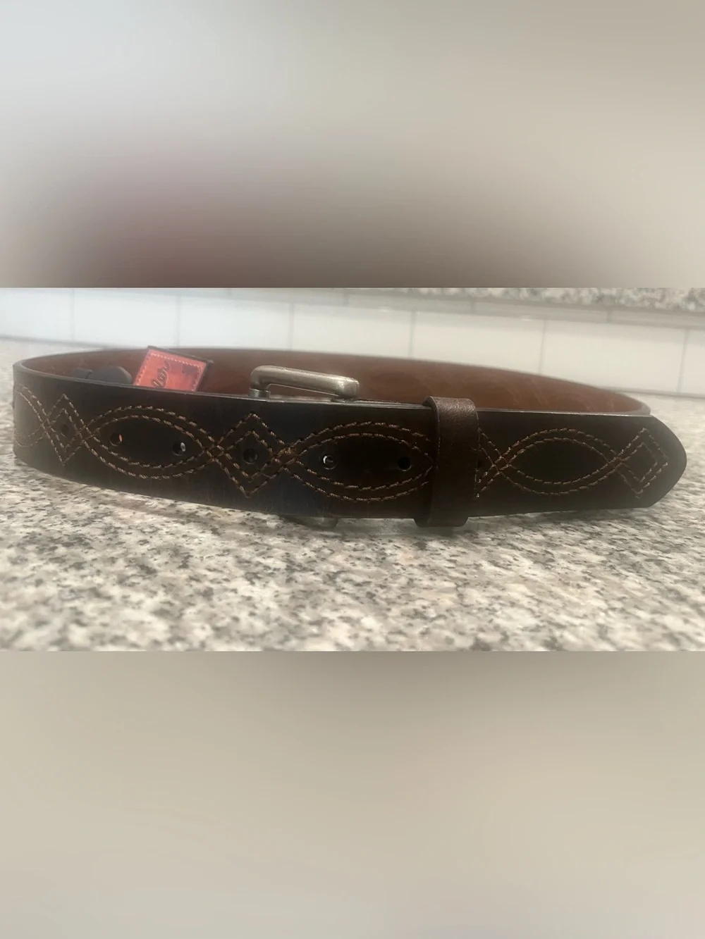 Wrangler Dark Brown Leather Belt with Contrast Stitching